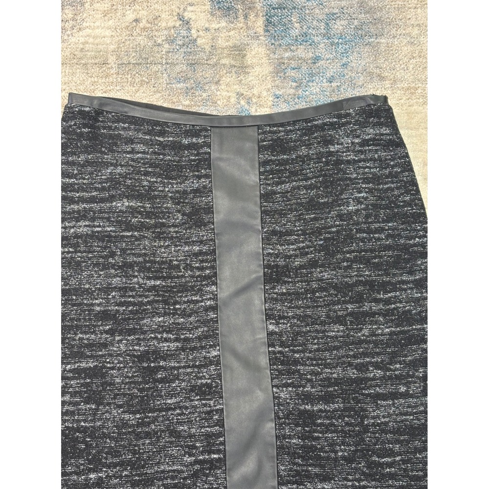 Katherine Barclay Black White Wool Blend Pencil Skirt Faux‎ Leather Trim